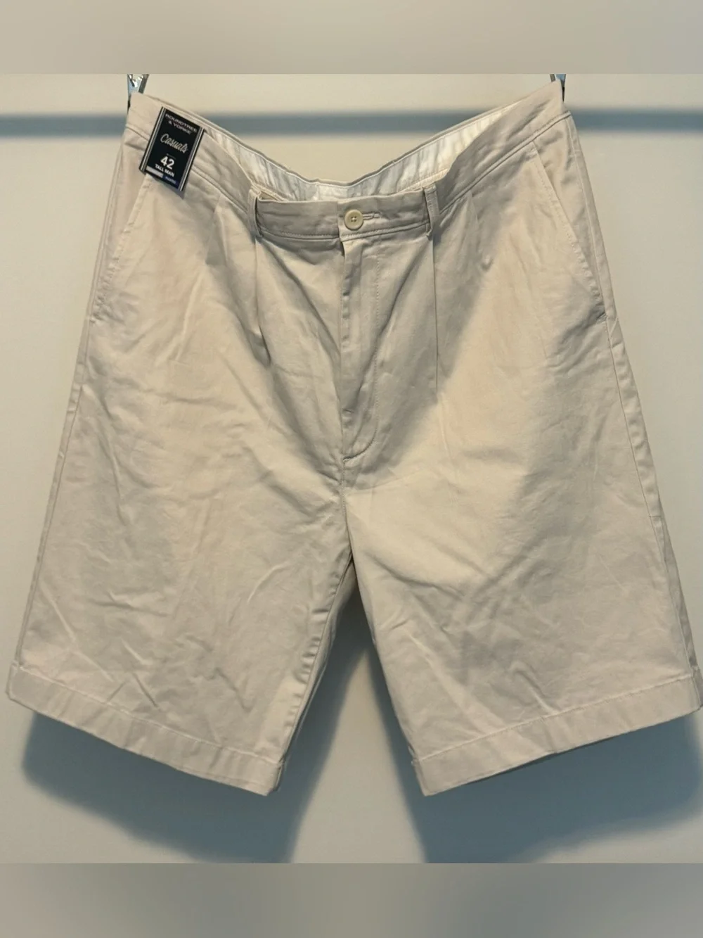 TWO Pairs of Roundtree & Yorke Chino Shorts:  Beige (NWT) Charcoal Blue (good)